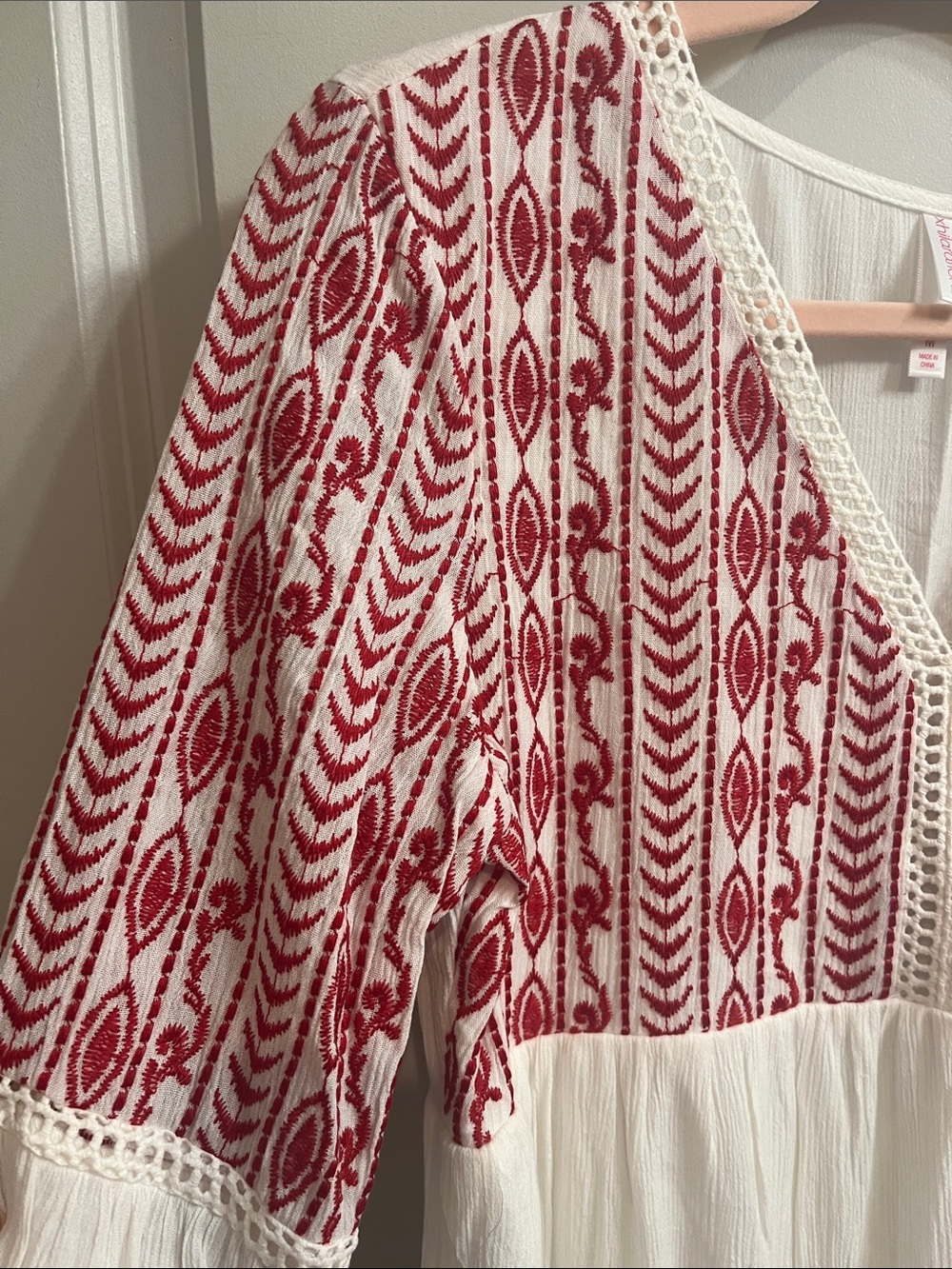 Xhilaration White Peasant Dress with Red Embroidered Yoke - Picture 4 of 13